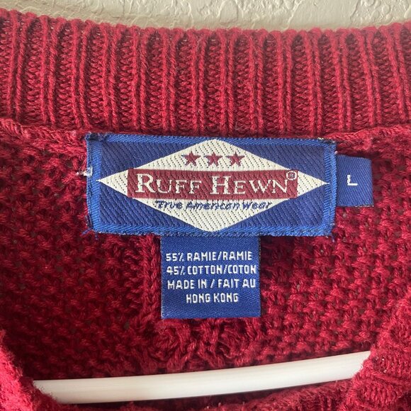 Ruff Hewn Chunky Cable Knit Sweater Womens L Ramie Cotton Crew Neck Cabin Core - Picture 2 of 13